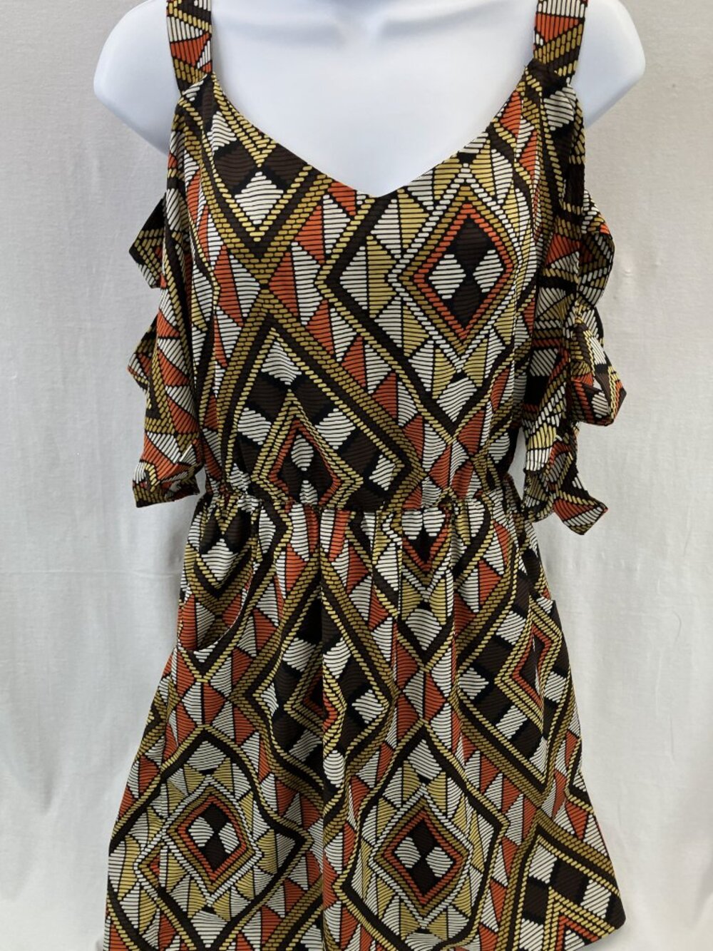 Ark & Co. Bohemian-Style Geometric Cold Shoulder Summer Dress - Size Small